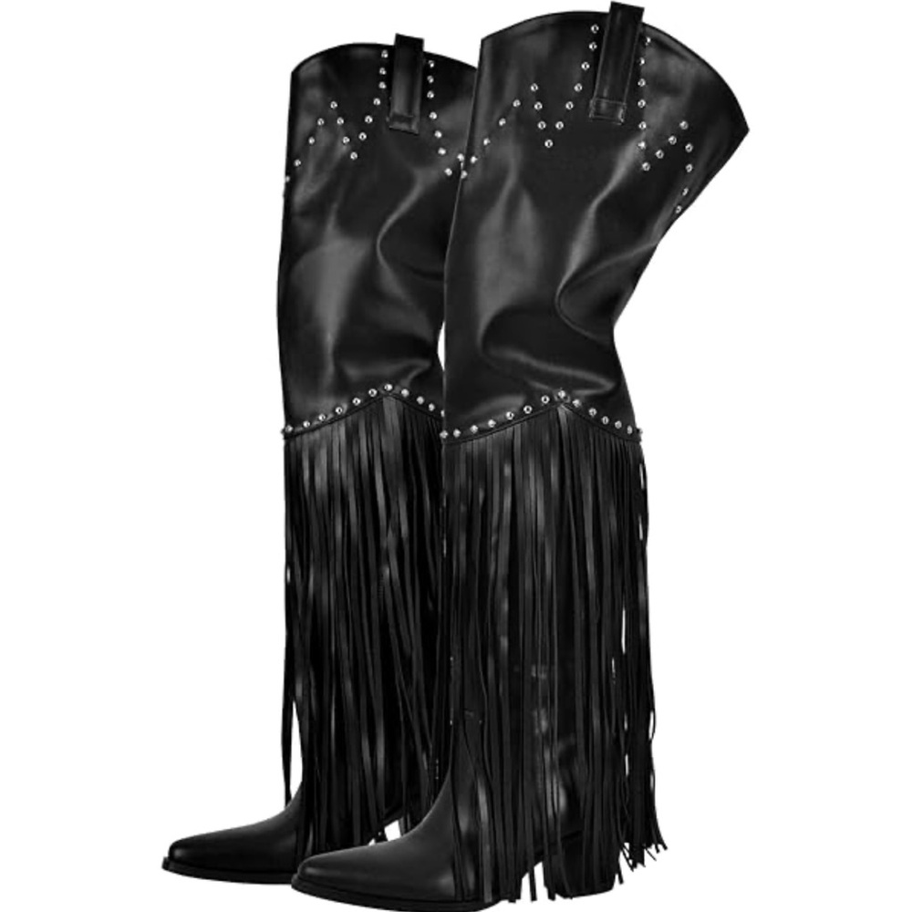 Cape Robbin Black Studded Fringe Over-the-Knee Boots